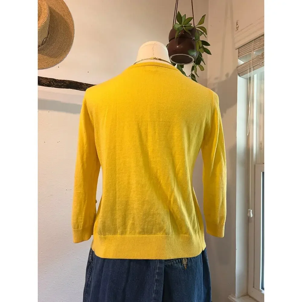 J.Crew Yellow Cashmere Cotton Embellished Button Front Cardigan Sweater Size XS